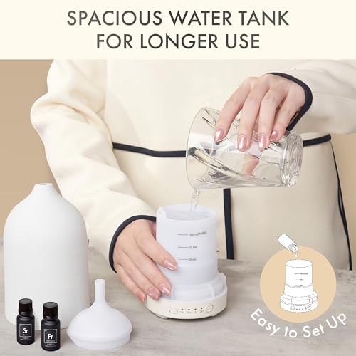 Ceramic Essential Oil Diffuser for Essential Oils Handcrafted Ultrasonic Humidifier 100ml Aromatherapy Diffuser Waterless Auto Shut-Off 4 Timing Set 7 Color Changing LED for Home Office - Image 5