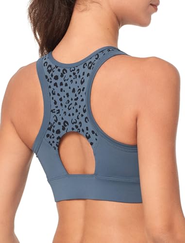 Yvette Women's Sports Bras High Impact Leopard Print Zip Front Racerback High Support Workout Bras for Large Busts Running2