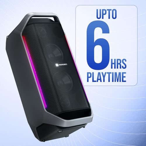 Image of Portronics Dash 13 150W Portable Party Speaker with Wireless Karaoke Mic, 6 Hours Playtime, Bass Boost Technology, TWS Mode, RGB LED Lights, BT V5.3, USB /AUX in, Sturdy Metal Handles, Type C Charging