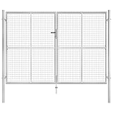 vidaXL Gartentor Gartentür Zauntor Gartenpforte Zauntür Hoftor Gartenzaun Tor Doppeltor Flügeltor Doppelflügeltor Verzinkter Stahl 306x225cm Silbern