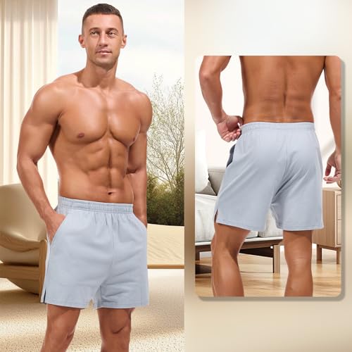 Image of AMY COULEE Mens Lounge Shorts 4 inch Pajama Lightweight Cotton Sleep Bottoms with Pockets