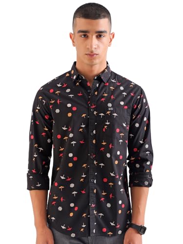 Image of The Indian Garage Co Men's Cotton Regular Fit Conversational Printed Full Sleeves Spread Collar Casual Shirt