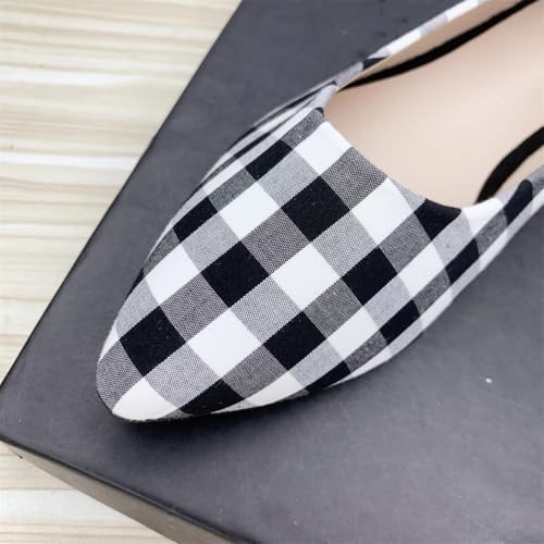 Women Plaid Pointy Toe Flat Shoes Girls Spring Elegant Casual Slip On Shoes2