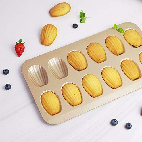 Pasuihcay 12Cup Shell Shaped Nonstick Madeleine Pan Carbon Steel Mold Baking Mould Tools, Gold