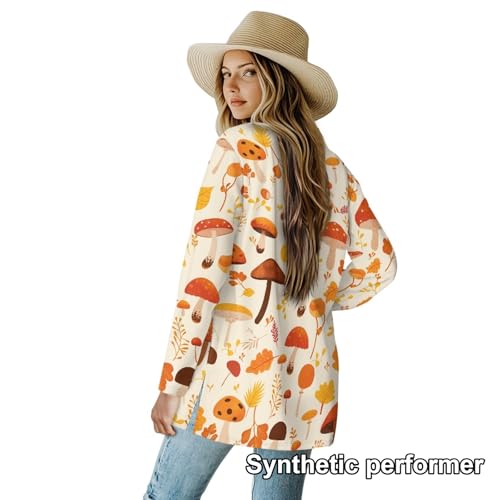 Image of Fall Maple Leaf Cardigan Sweaters for Women Long Sleeve Cardigan Soft Drape Open Front Dusters V-Neck Jackets Dressy