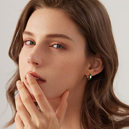 Mesovor Enamel Hoop Earring For Women, 18K Gold Plated Lightweight Classic Huggie Earrings With Cubic Zirconia, Small Multi-Color Earrings Gifts For Teen Girls (Fj0133-Green) #TOP2