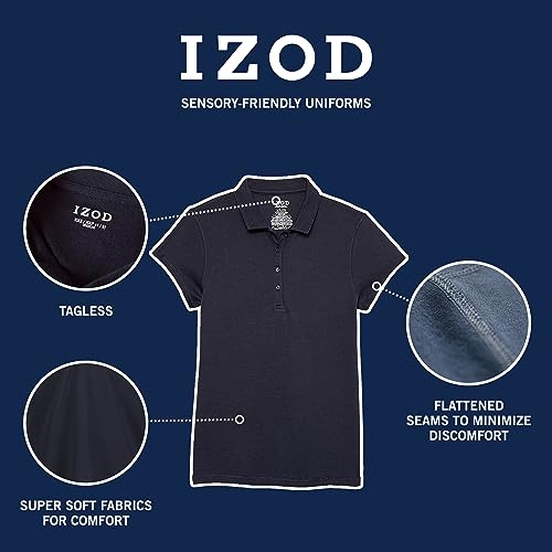 IZOD Girls' School Uniform Sensory-Friendly Short Sleeve Polo Shirt, Button Closure & Tagless Inner Neckline3