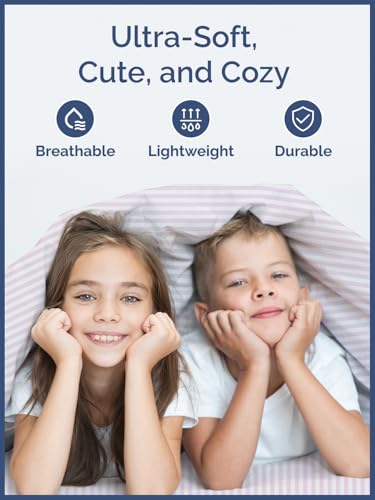 Image of Kids Full Pink Pinstripes Bed Sheets - 4 Piece Pink Pinstripes Sheet Set | Pink Pinstripes Themed Bedding, Ultra-Soft, Cute & Cozy, Breathable & Machine Washable, Bed Set for Boys, Girls & Teens, Cozy