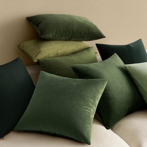 Image of MIULEE Pack of 2 Moss Green Polyester Throw Pillow Covers 12x12 Inch Soft Solid Decorative Square Set Cushion Cases for Spring Couch Sofa Bedroom