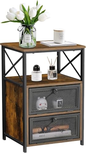 Image of VECELO Nightstand Set of 1, End Table with Flip Drawer, Modern Night Stand for Bedroom,Living Room, Office, Easy Assembly, Vintage Brown