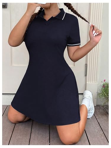 Image of RoseSeek Women's Plus Size Football Jersey Dress Collared Golf Tennis Dress Button Front A Line Streetwear Dresses