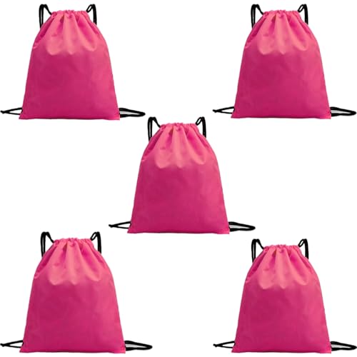 Image of 5-Pack Waterproof Drawstring Backpacks, Soccer-Texture Oxford Fabric, 16.9 inch x 13.8 inch, Lightweight 0.20 lb Each, No Eyelets, Gym & Marathon Gear Sacks(Pink)