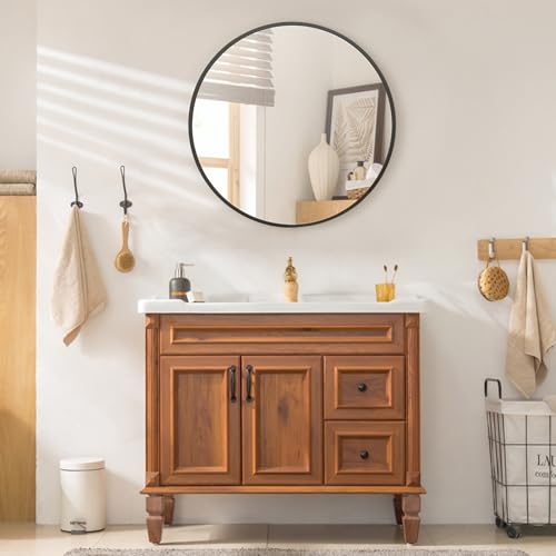 Image of RIZIK STORE Iron Metal Decorative Round Wall Mirror with Hook - HD Clear Glass, Wall Mounted for Bedroom, Living Room, Wash Basin, Vanity, Makeup & Bathroom
