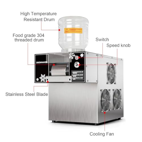Automatic Snowflake Ice Machine Maker Counter Top, Speed Adjustable Snow Ice Machine, Stainless Steel Shaved Ice Machine