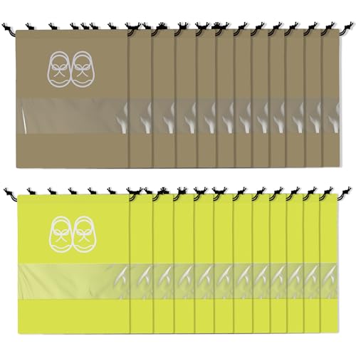 Image of Heart Home Pack of 24 Travel Shoe Organizer | Travel Storage Bags | Travel Carrying Bag | Storage Organizers Set | Shoe Cover with Transparent Window | Shoe Dori Cover | Yellow & Brown
