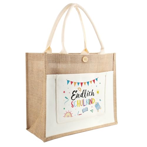 Ysound Schulkind Jutetasche personalisiert - Geschenk Schulanfang Jute Handtasche - Endlich Schulkind Jute Tote Bag 30x25x13 cm Geschenke Einschulung für Mädchen und Jungen der 1. Klasse