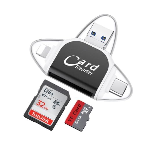 Card Reader, Memory Card Reader, Multi-Port 4 in1 Universal SD TF Card Reader, Universal SD TF Card Reader, 4-in-1 Type C Camera Adapter Compatible Plug and Play