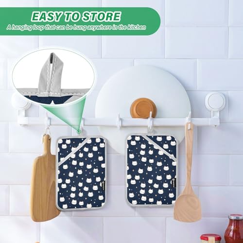 Fustylead WJ-G385170796P1031C1096S2493 Cute Kitty Navy Blue And White Pot Holders Heat Resistant Pot Holders 7 Inchx9.8 Inch Pots Holder Washable Potholers Set For Kitchen Craft Oven Hot Pods Home Cooking Baking Microwave thumb #3