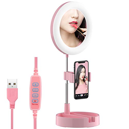 XUBX Faltbare Selfie Ringlicht, LED Ringleuchte mit Stativ und Handyhalter, Schminke Kosmetikspiegel Licht Dimmbare 3…