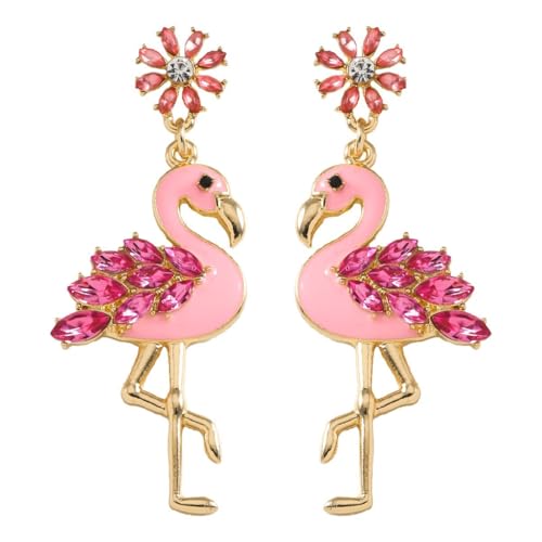 Pink Beaded Flamingo Earrings Handmade Boho Flamingo Earrings Pink Animal Flamingo Statement Drop Dangle Earrings For Women