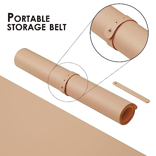 Compact Dual Sided Leather Desk Mat - Desk Pad For Office And Home - Desk Organization And Accessories - Ideal For Large Mouse Pad And Small Desk Mats On Top Of Desks(Apricot+Orange,23.6"X 11.8") #TOP4