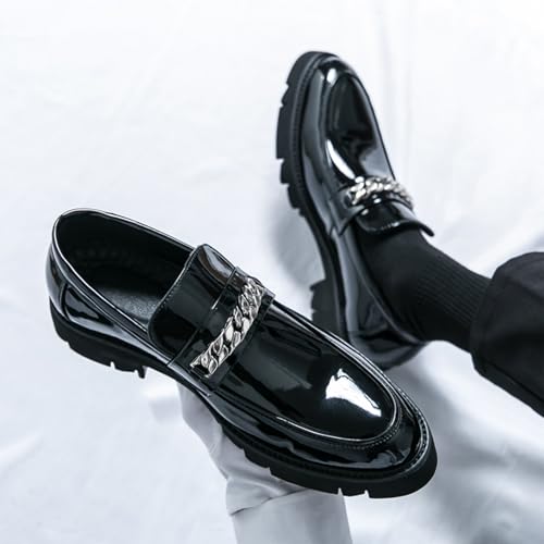 Men's Patent Leather Chain Platform Loafers Comfort Breathable Lug Sole Slip-On Casual Dress Shoes Business Dating Prom Penny Shoes4