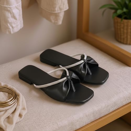Image of Women's Slippers | Comfortable Flat Chappals for Women with Bow Detail | Stylish Casual Chappals, Trendy Summer Sandals, Comfortable Footwear for Daily Use