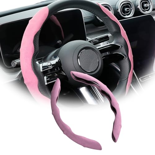 に適用新型 日産 ノート オーラ FE13 / SFNE13型 2021.8~現行 車用ハンドルカバー 超薄手感服帖 滑り止め吸汗 絨面絨皮不掉絮持久耐用 四季通用 軽自動車対応 長距離運転者向け ステアリングカバー 車用内装パーツ(ピンク)