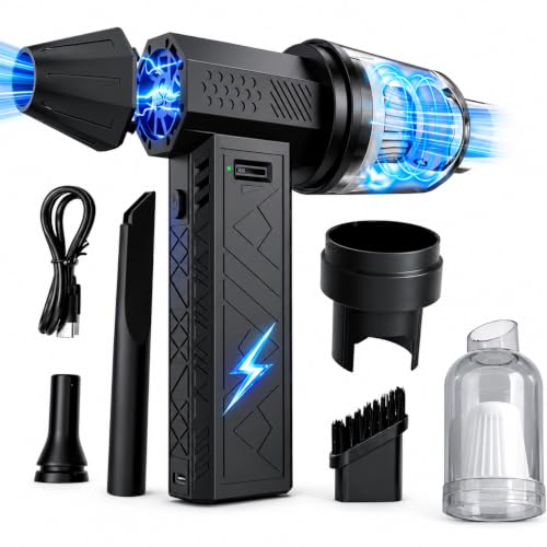 Image of 2-in-1 Compressed Air Duster & Vacuum Cleaner, 18000RPM Electric Air Blower,3 Speed Adjustable Brushless Motor, 4000mAh Rechargeable for Computer, Laptop, Keyboard, Car & Home Cleaning