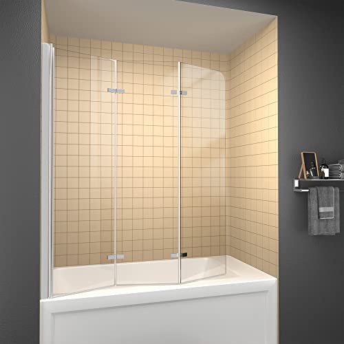 Getpro Bathtub Shower Door Frameless Foldable Hinged Tub Shower Door With Tempered Glass Polished Chrome Size 51.2" W X 59" H #TOP8