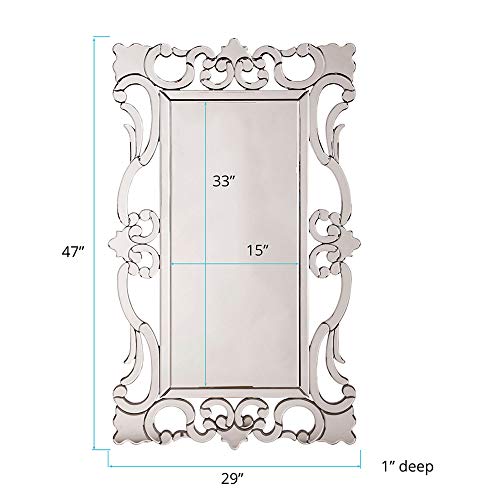 Image of Howard Elliott Collection Large Rebecca Rectangular Venetian Wall Hanging Mirror, Antique Accent Design with Mirrored Frame, Wall Mirror for Home, Living Room, Entryway and Bathroom, 47 x 29 Inch