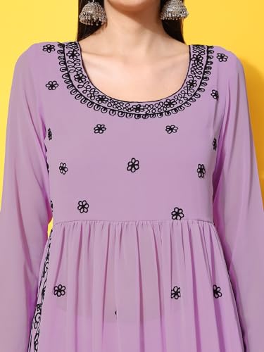 Image of PH POSHAKHUB Women A-Line Nyra Cut Kurta with Sharara in Georgette with Aari Work
