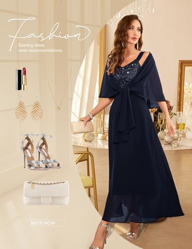 Image of BeryLove Summer Formal Wedding Guest Prom Dresses Sequin Cocktail Evening Lace Elegant Mother of The Bride Dress