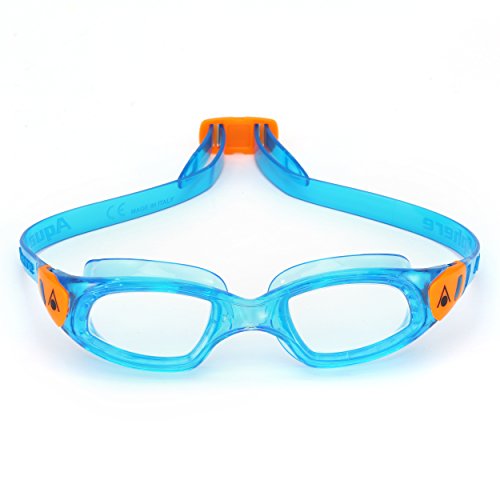 Aqua Sphere Kameleon Youth Swim Goggles, Made in Italy, clear lens/aqua/orange, Kids 3+