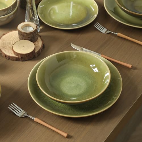 Image of Stone Lain Riley 4-Piece Pasta Bowl Set Stoneware, Bowls, Dishwasher and Microwave Safe, Dish Set for 4, Green and Blue