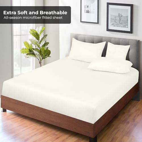 Image of Royale Linens Fitted Sheet California King - Hotel Quality -1800 Soft Wrinkle & Fade Resistant - Bottom Sheet - Deep Pocket Stretches Upto 16 inch - Fitted Sheet Only - Elastic Sheet (King Cal, Ivory)