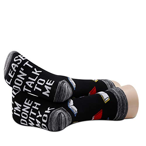 JXGZSO 2 Pairs Book Socks Book Gift Reading Gifts Book Lover Gift Please Don’t Talk To Me Until I’m Done With My Book Socks4