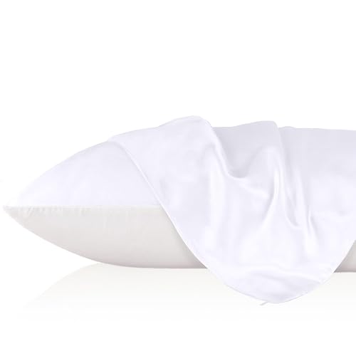LILYSILK 100 Pure Mulberry Silk Pillowcase Cover for Hair with Cotton Underside Charmeuse Hypoallergenic 1pc White Standard 50x75 cm 19 Momme 30-day Gurantee Bag Package - White - Standard 50x75cm-Bag Package