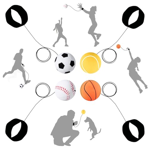 QHSXMQ 8 Stück Springball mit Schnur, Ø 6cm Handgelenk Ball Mit Schnur, Balls mit Gummiband für Kinder, Jumper Balls mit Schnur Fußball, Basketball, Baseball, Softball