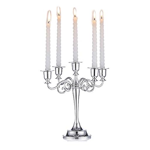 Sziqiqi Candelero con 5 Cabezas para Bodas Candelero De Aleación De Zinc Candelero para Mesas Cenas con Velas Decoraciones para Hotels Ornamentos Decorativos, Plata | Ya disponible en tu tienda friki favorita! En mundofriki.es!