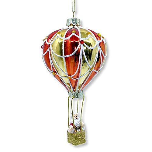 Hot Air Balloon Blown Glass Ornament with Santa in...