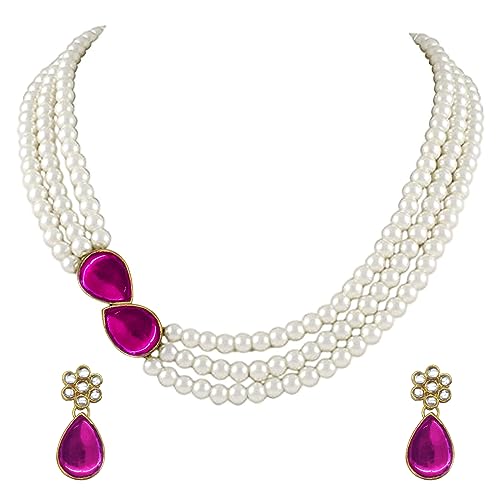 Image of Peora Faux Pearl Crystal Necklace & Jewellery Set Gift for Women