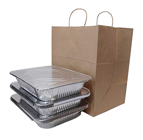 ZT Packaging Wide Gusset Take Out Bags 15.5 x 10 x 15.75 x 10; 200 pcs Kraft Paper Shopping Bags Delivery To Go Food Service Bags. Fits half tray catering pans, 9 in round containers, 8 in cake, pie and pastry boxes