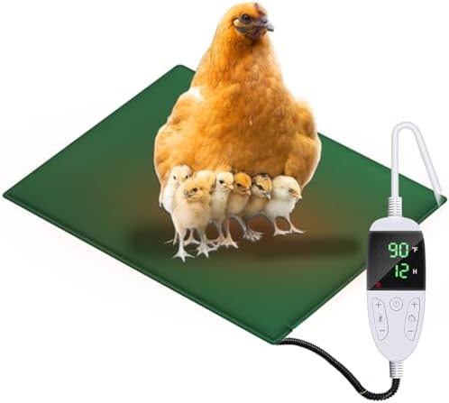Chicken Heating Pad Chick Brooder Pad Poultry Heated Mat Adjustable Digital Thermostat Brood Heater Blanket with Timer Anti Bite Warmer Bed for Small Animal Pet 11.7 x 15.7 in Green
