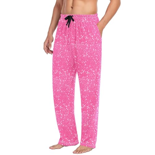 Men's Pink Sparkling Glitter Pajama Pants with Pockets - Straight Fit Cotton Sleep Bottoms for Lounge & Nightwear4