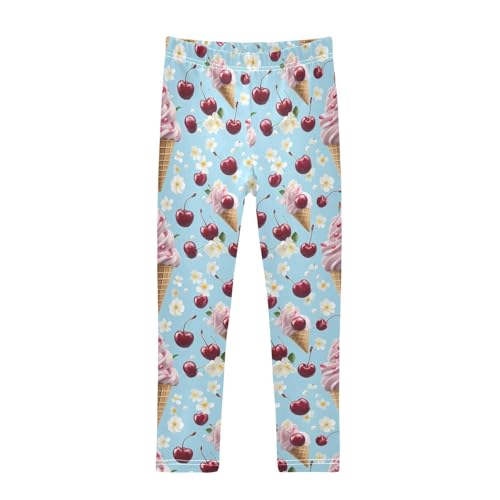 ALAZA Girls' Leggings Children's Yoga Pants Skinny Printed Dance Ice Cream Flower Cherry Comfortable 4T