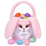 KOPHINYE Easter Basket for Kids, Easter Bunny Basket for Girls Boys, Pink Easter Bucket Bags Baby Easter Basket with Handle for Easter Eggs Hunt, Candy Storage Decorations