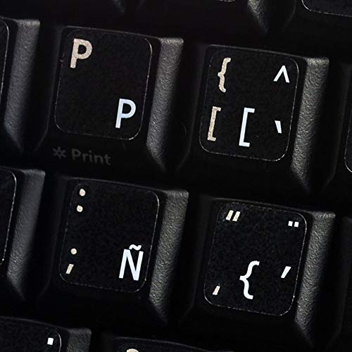 Spanish (Traditional) Keyboard Decals with White Lettering ON Transparent Background