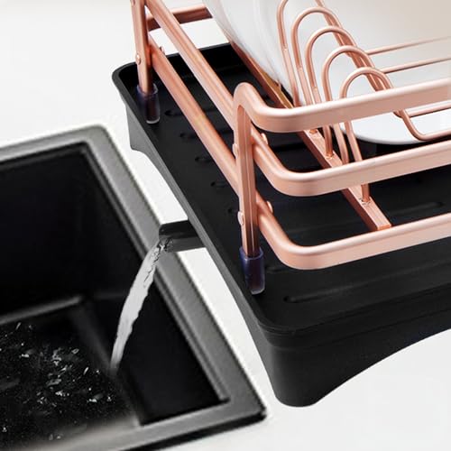 HBlife Dish Drying Rack Mat with Utensil Holder, Removable Plastic Drainer Tray with Adjustable Swivel Spout