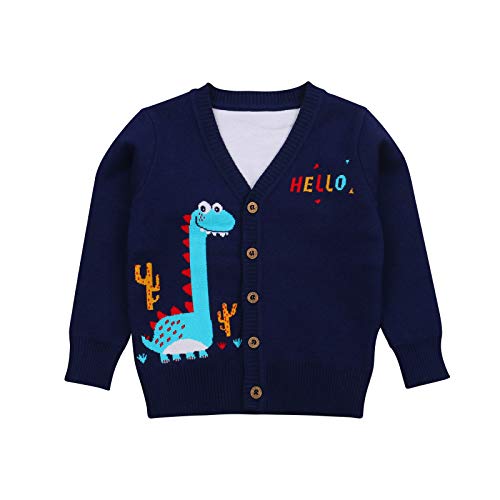 Toddler Kid Baby Boy Knit Sweater Dinosaur Long Sleeve Casual V-Neck Cardigans Tops Winter Coat Jacket Outfits 2-7T (Navy Blue, 6-7 Years)